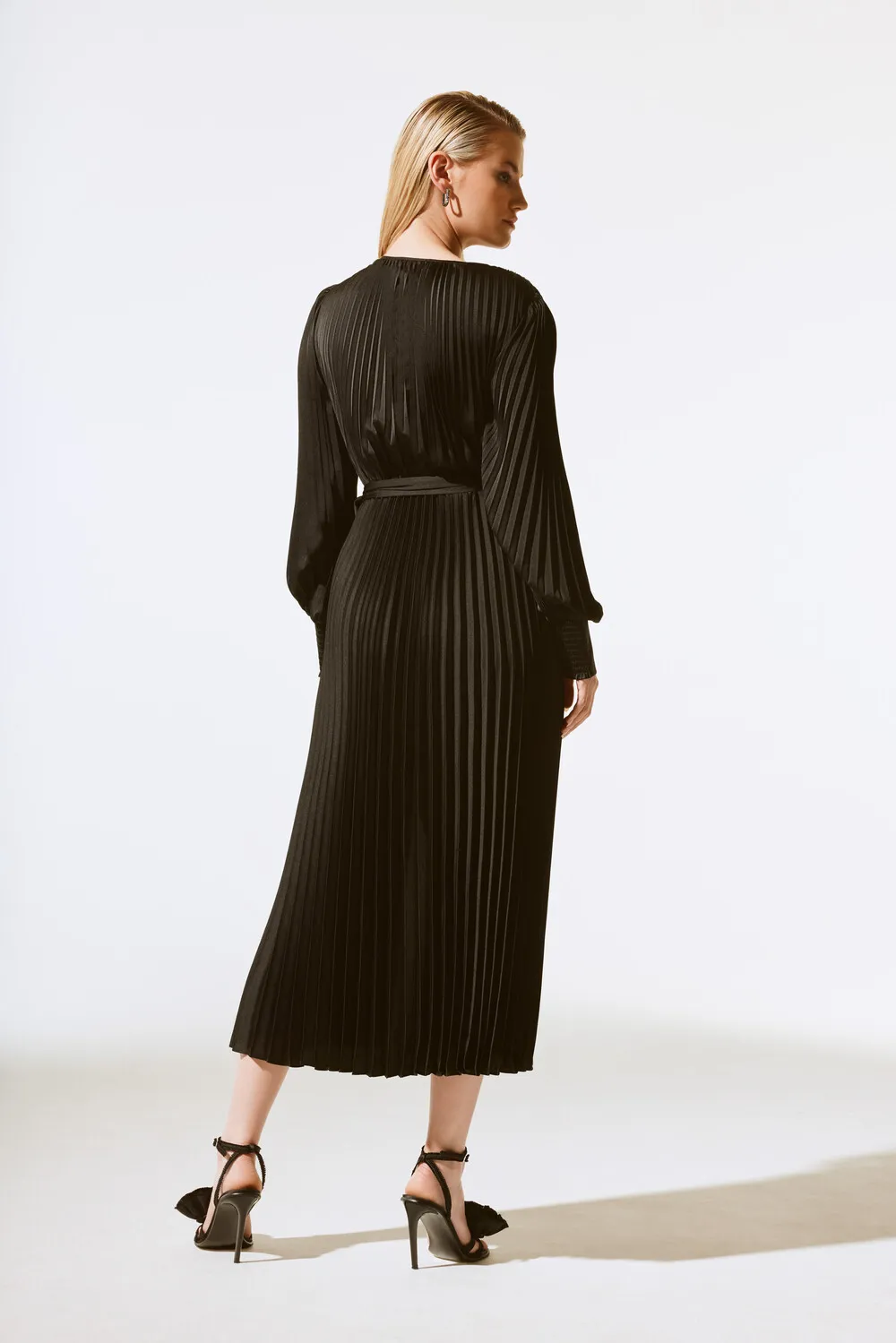 Pleated Wrap Midi Dress Style 243771x