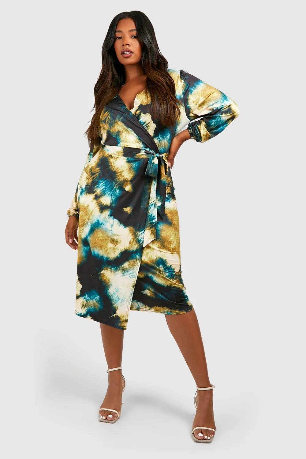 Plus Tie Dye Slinky Wrap Midi Dress