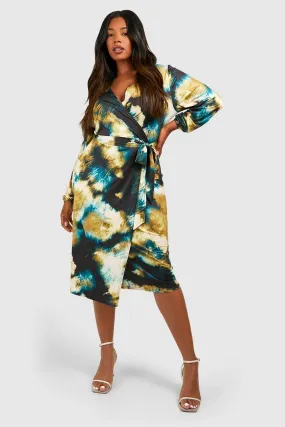 Plus Tie Dye Slinky Wrap Midi Dress