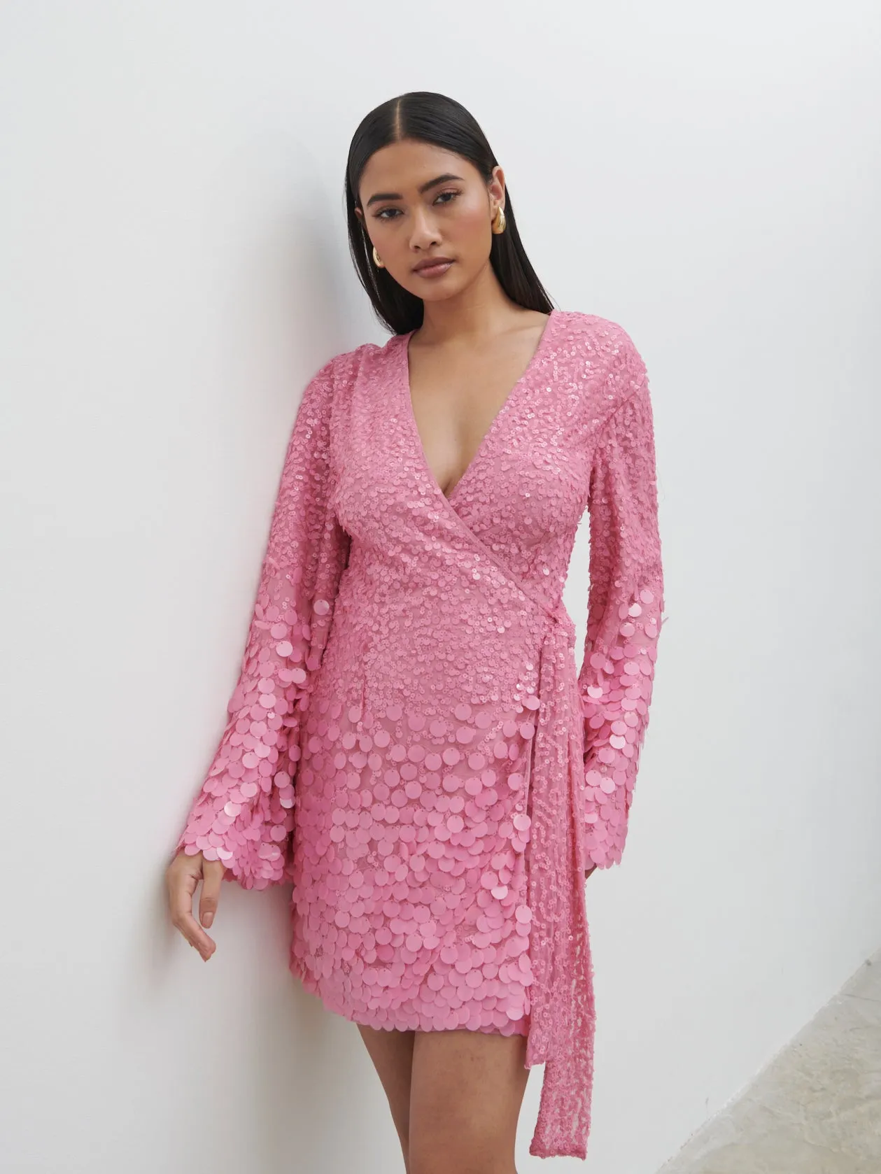 Provence Wrap Sequin Dress - Pink