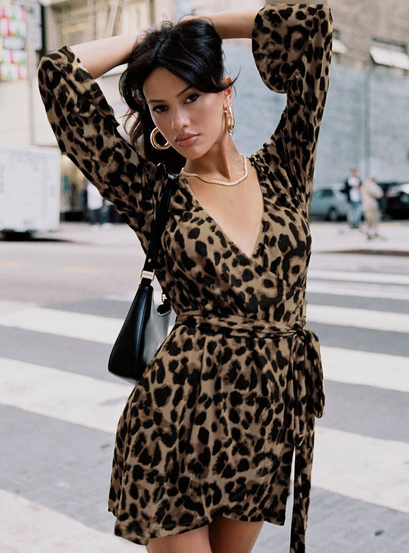 Raquela Wrap Mini Dress Leopard