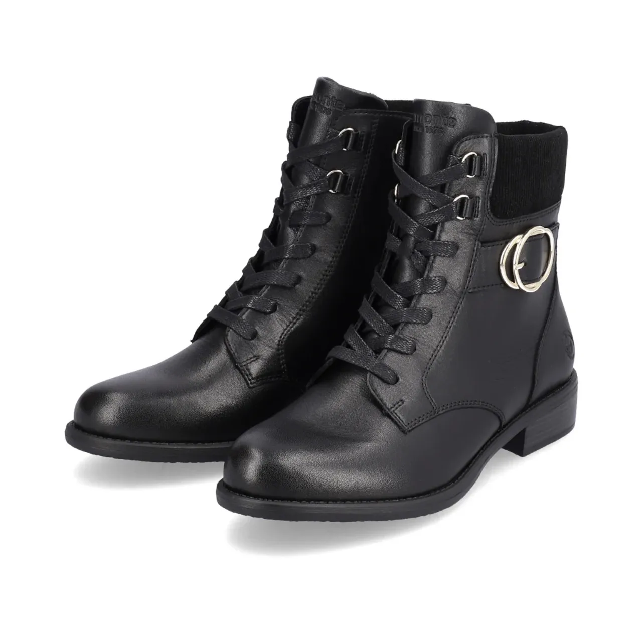 Remonte D0F76-01 Rich Black Ankle Boot With Black Collar