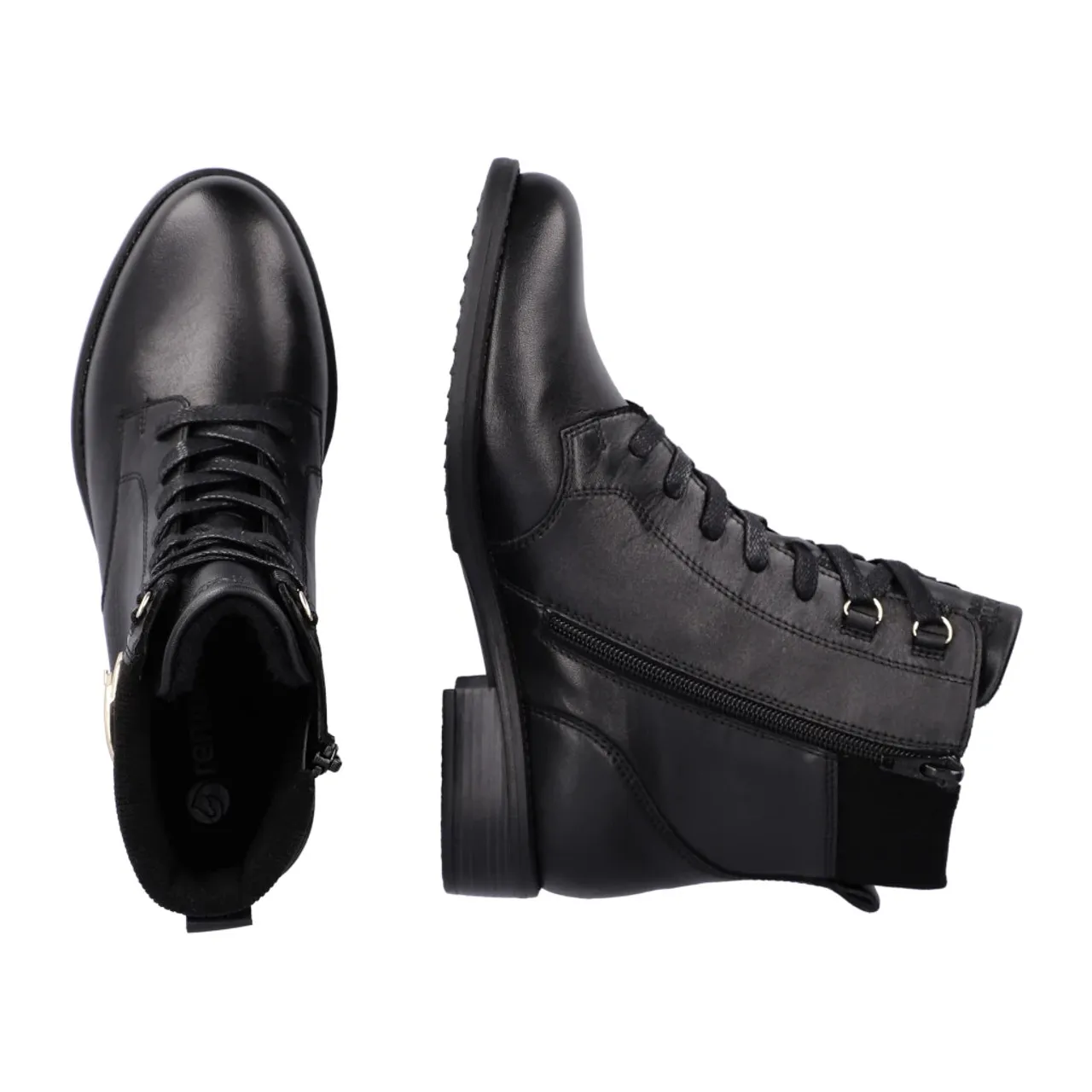 Remonte D0F76-01 Rich Black Ankle Boot With Black Collar