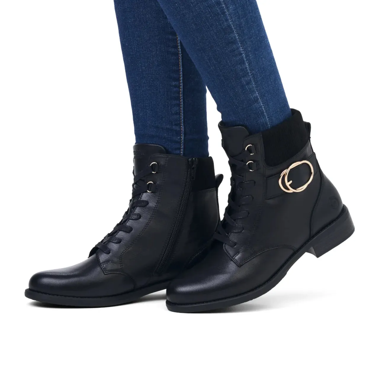 Remonte D0F76-01 Rich Black Ankle Boot With Black Collar