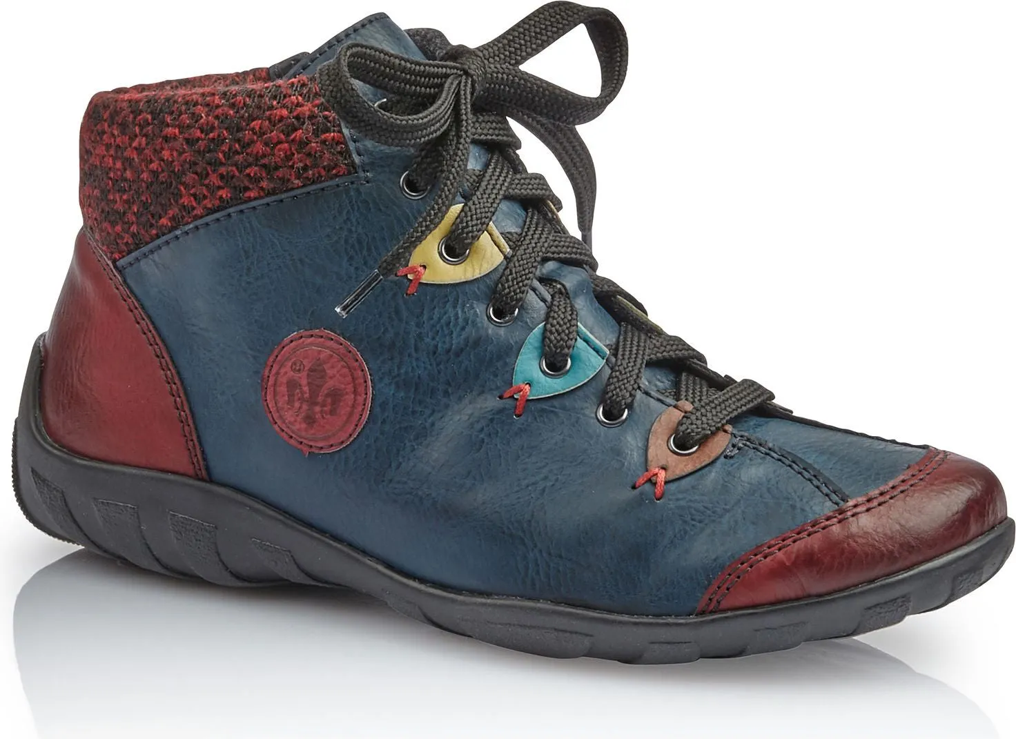 Rieker L6513-37 - Blue & Red Lace Up Ankle Boot