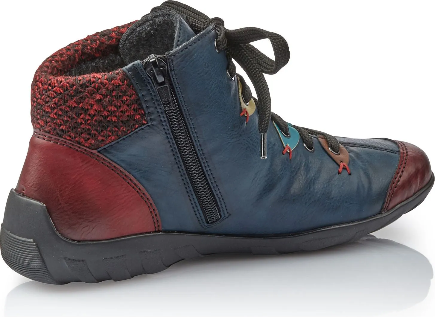 Rieker L6513-37 - Blue & Red Lace Up Ankle Boot