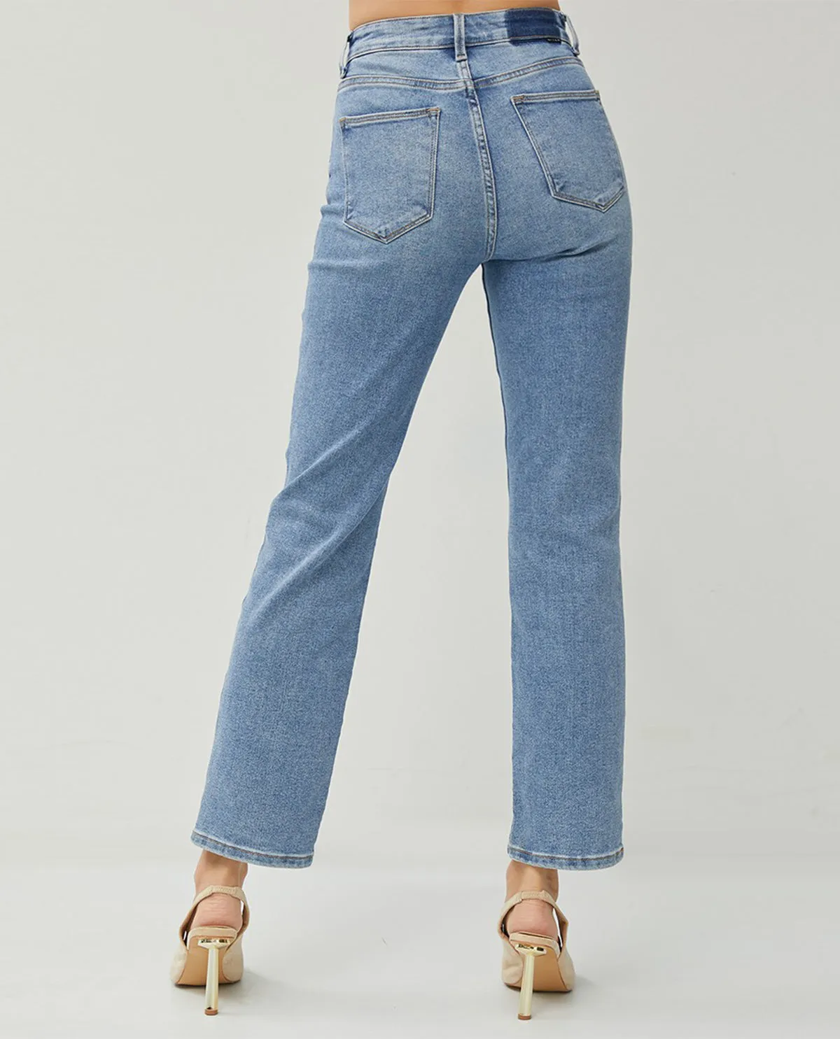 Risen High Rise Straight Leg Jeans