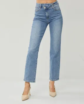 Risen High Rise Straight Leg Jeans