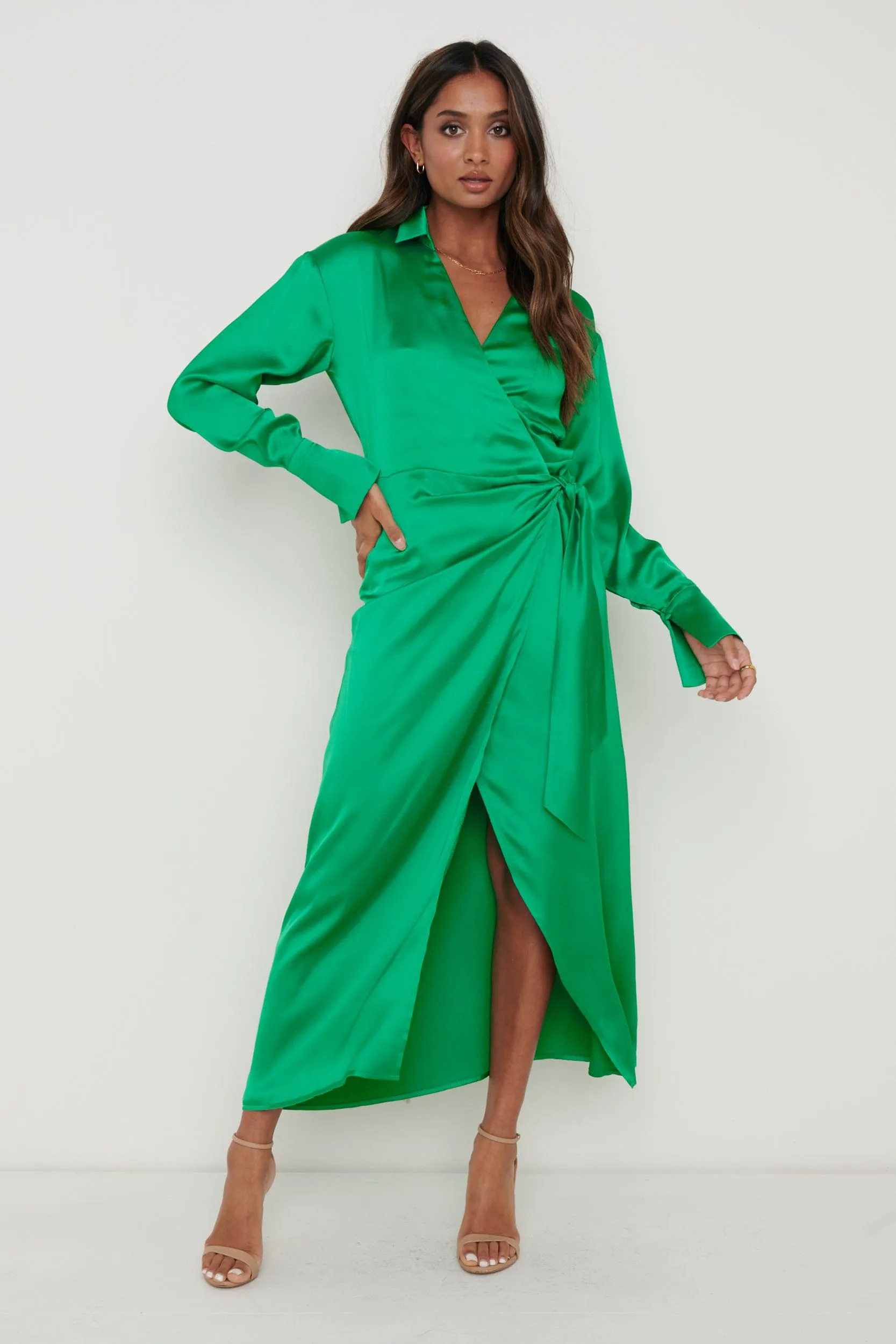 Ronnie Recycled Satin Wrap Dress - Emerald Green