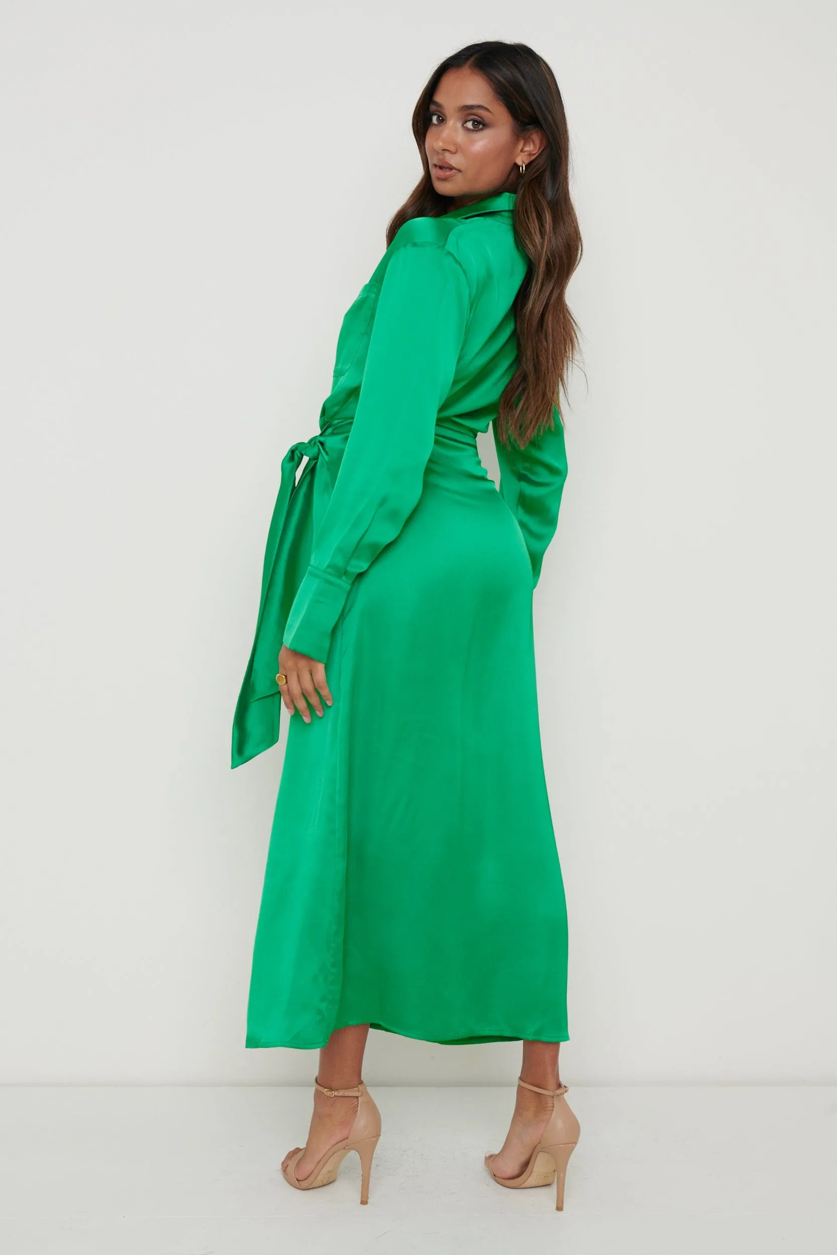 Ronnie Recycled Satin Wrap Dress - Emerald Green