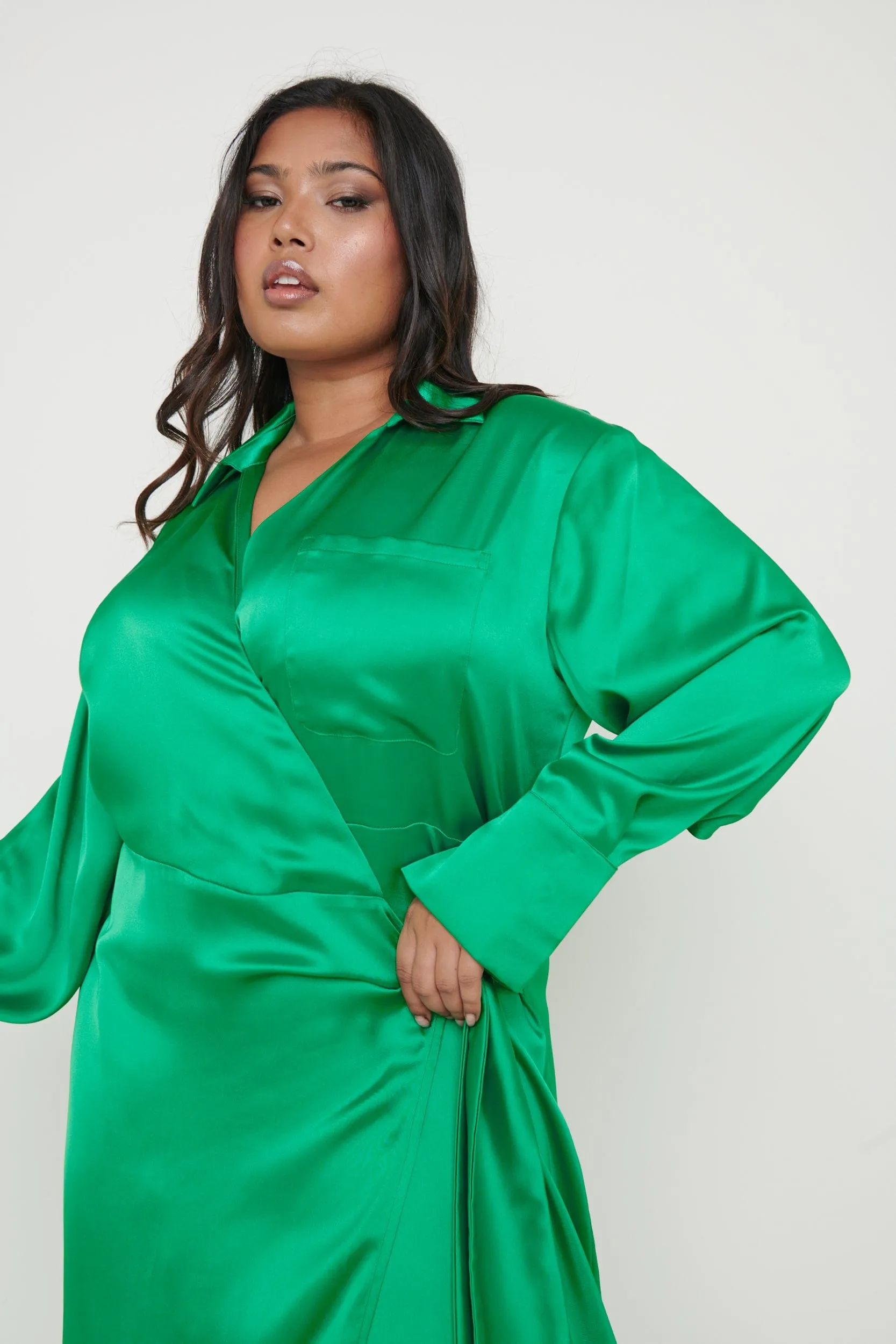 Ronnie Recycled Satin Wrap Dress - Emerald Green