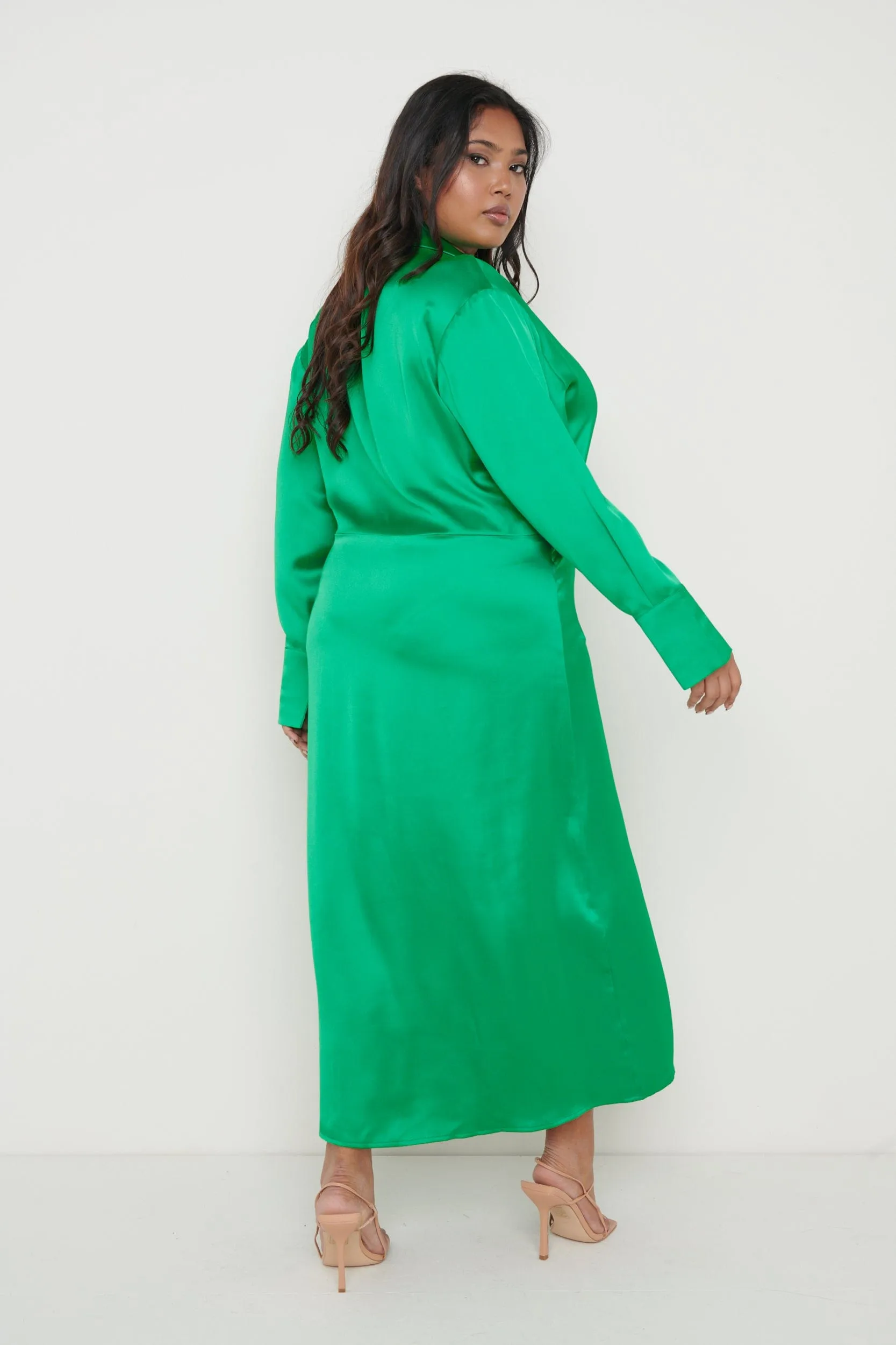 Ronnie Recycled Satin Wrap Dress - Emerald Green