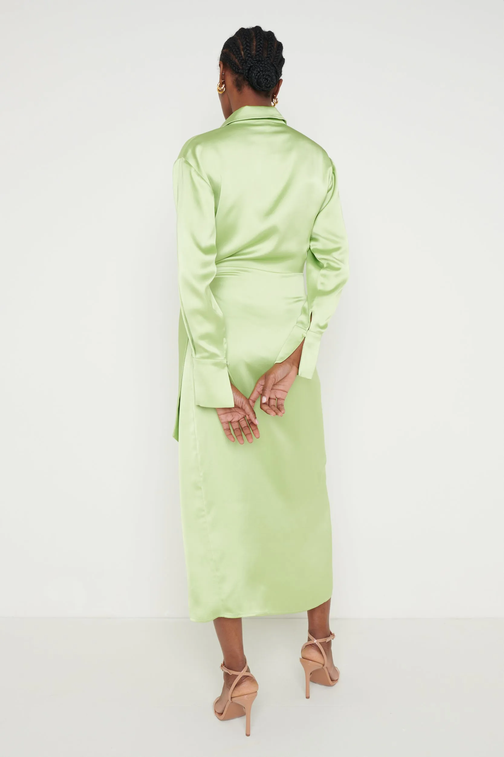 Ronnie Satin Wrap Dress - Apple Green