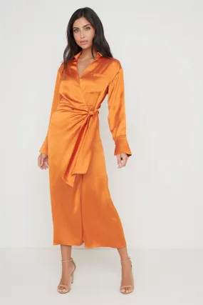 Ronnie Satin Wrap Dress - Orange