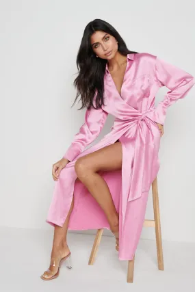 Ronnie Satin Wrap Dress - Pink