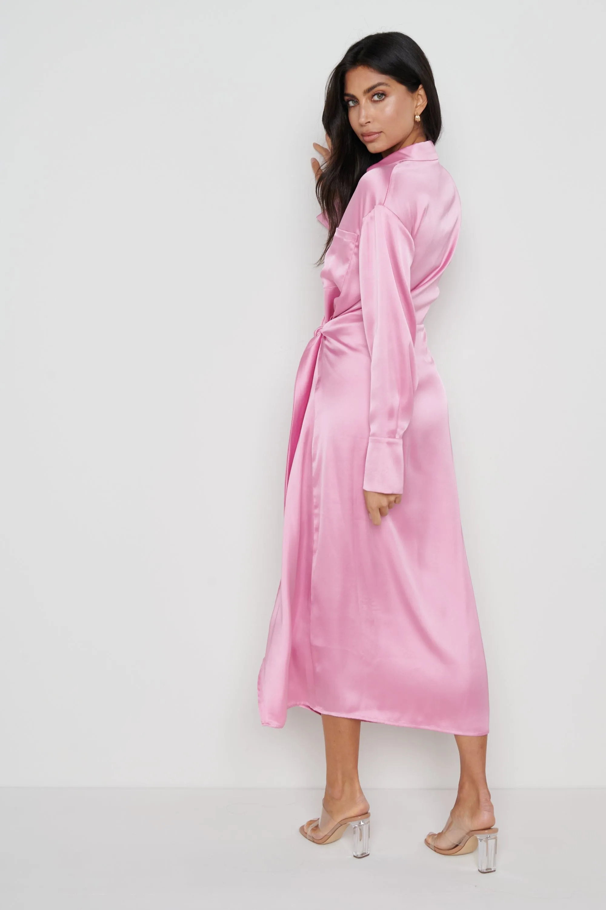 Ronnie Satin Wrap Dress - Pink