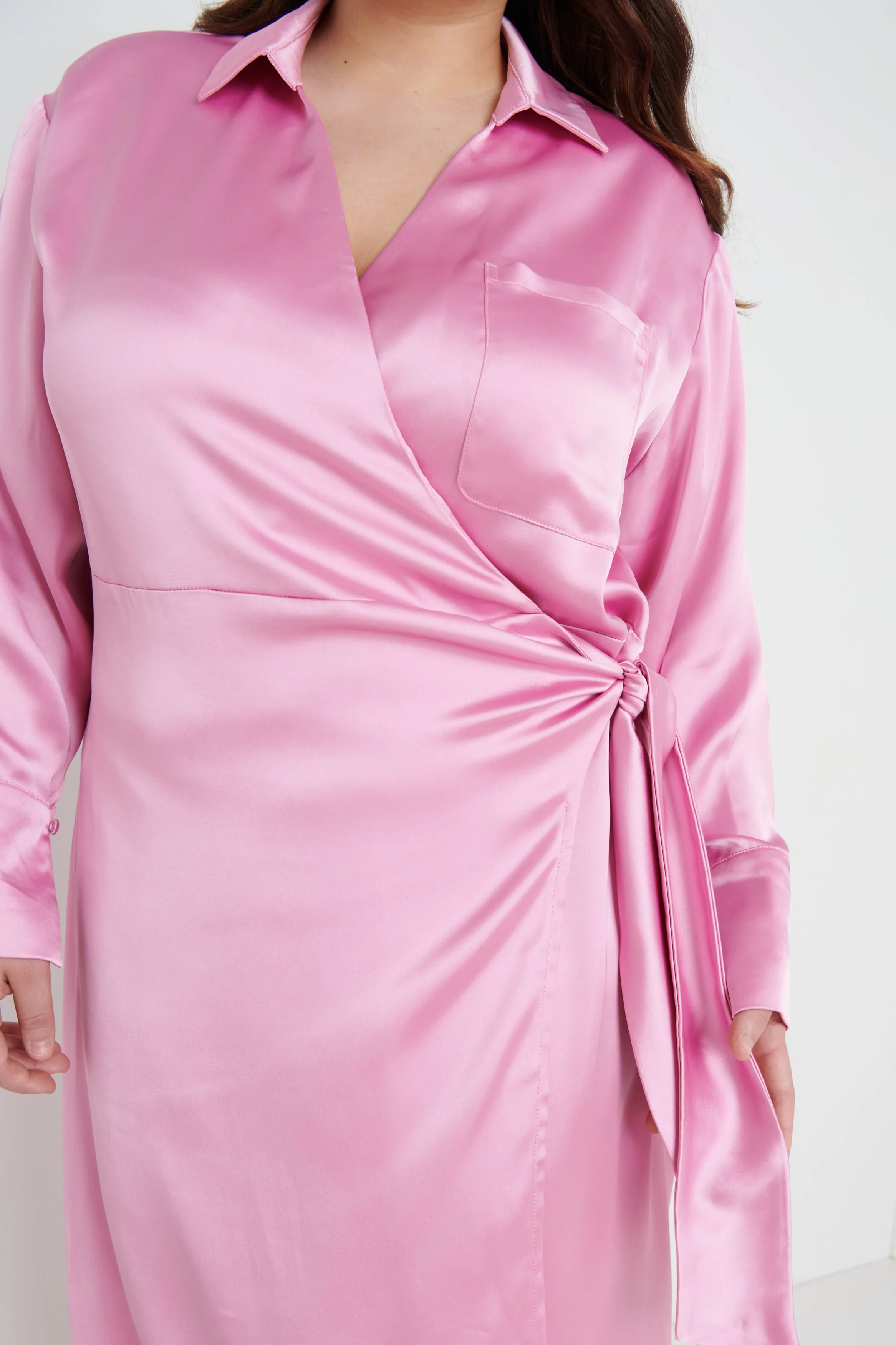 Ronnie Satin Wrap Dress - Pink