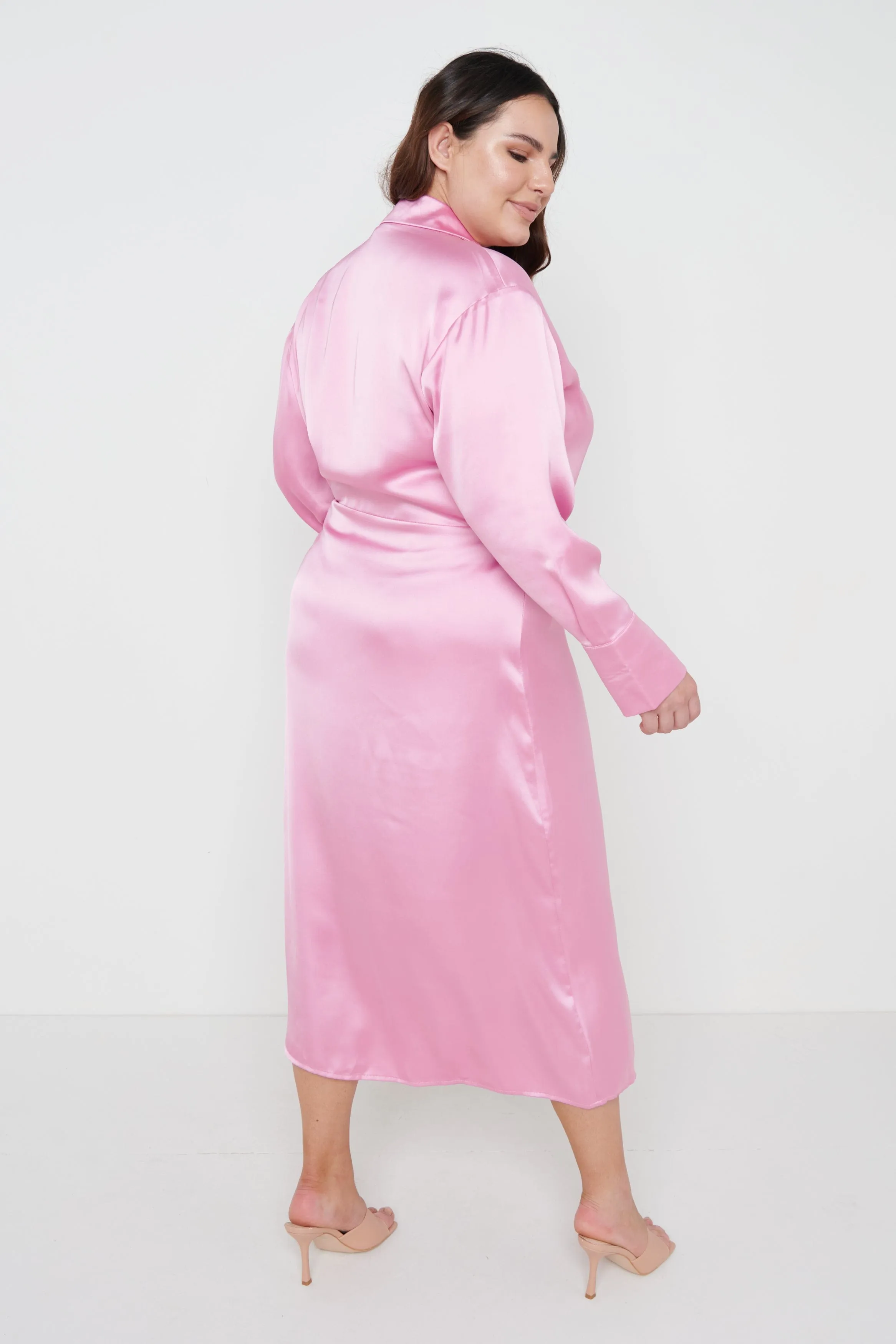 Ronnie Satin Wrap Dress - Pink