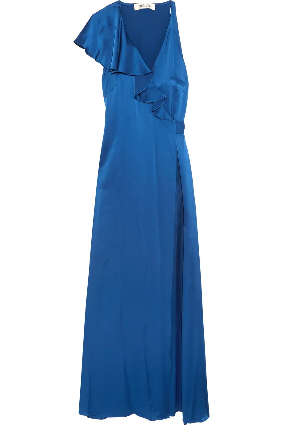 Royal Blue Ruffled Satin Wrap Maxi Dress