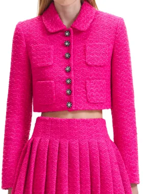 Self Portrait Boucle Crop Jacket Fuchsia | Luxury and style at your fingertips