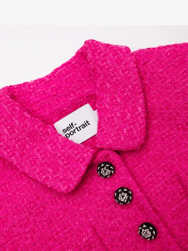 Self Portrait Boucle Crop Jacket Fuchsia | Luxury and style at your fingertips