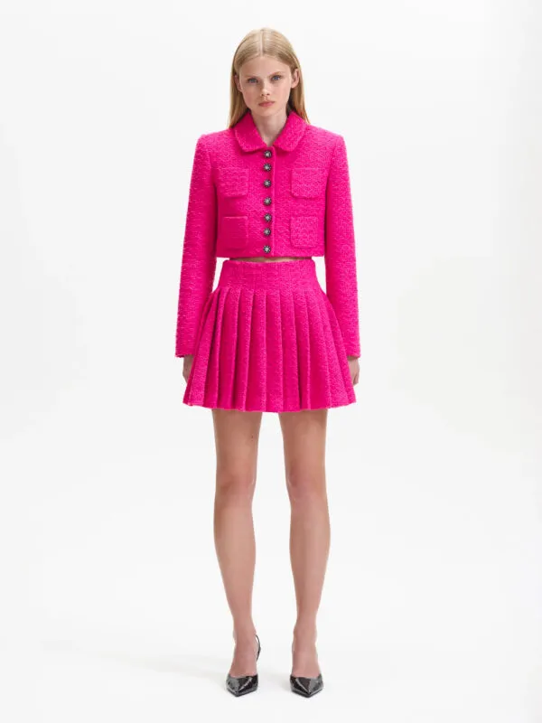 Self Portrait Boucle Crop Jacket Fuchsia | Luxury and style at your fingertips