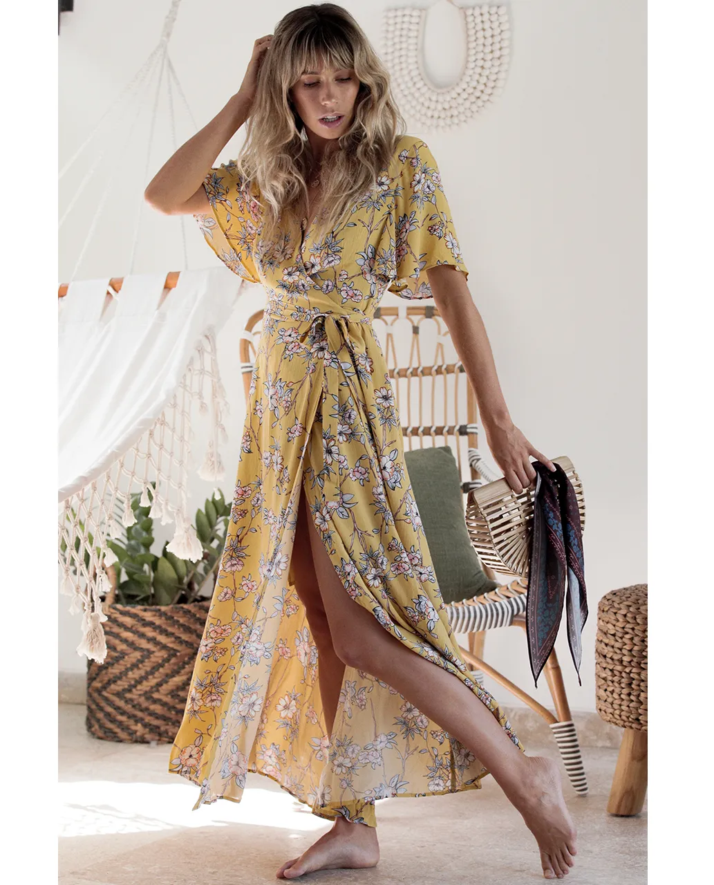 Seven Wonders Yellow Floral Print Wrap Dress