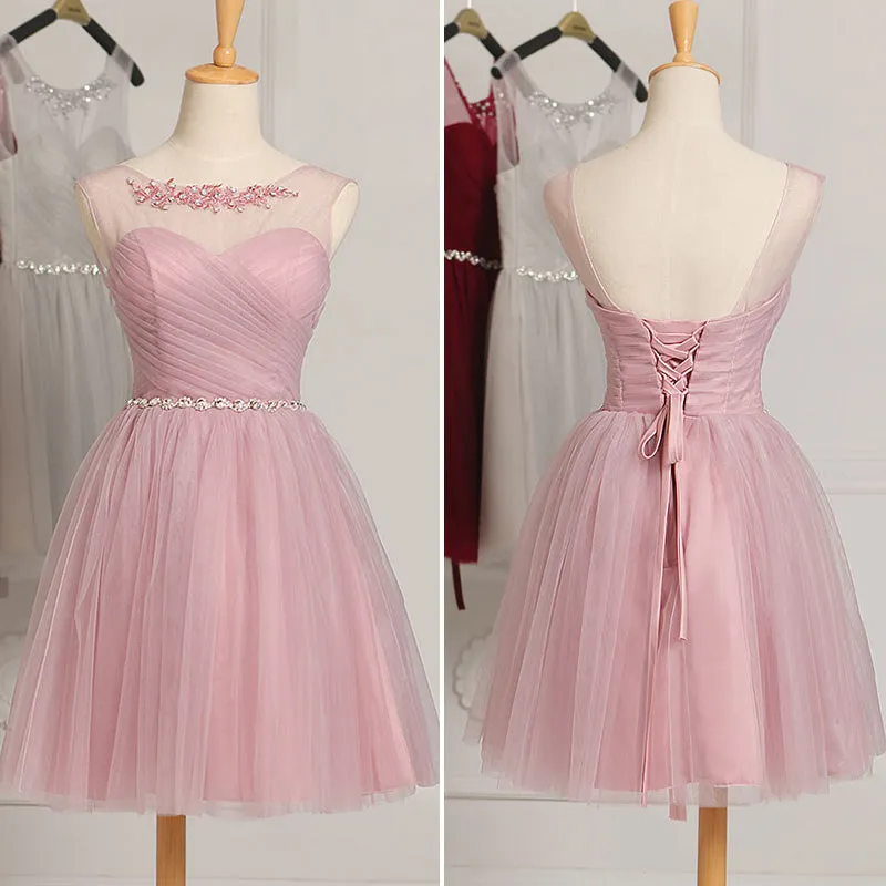 Short Tulle Cute Homecoming Dress with Belt, Prom Dress Short Graduation Dress