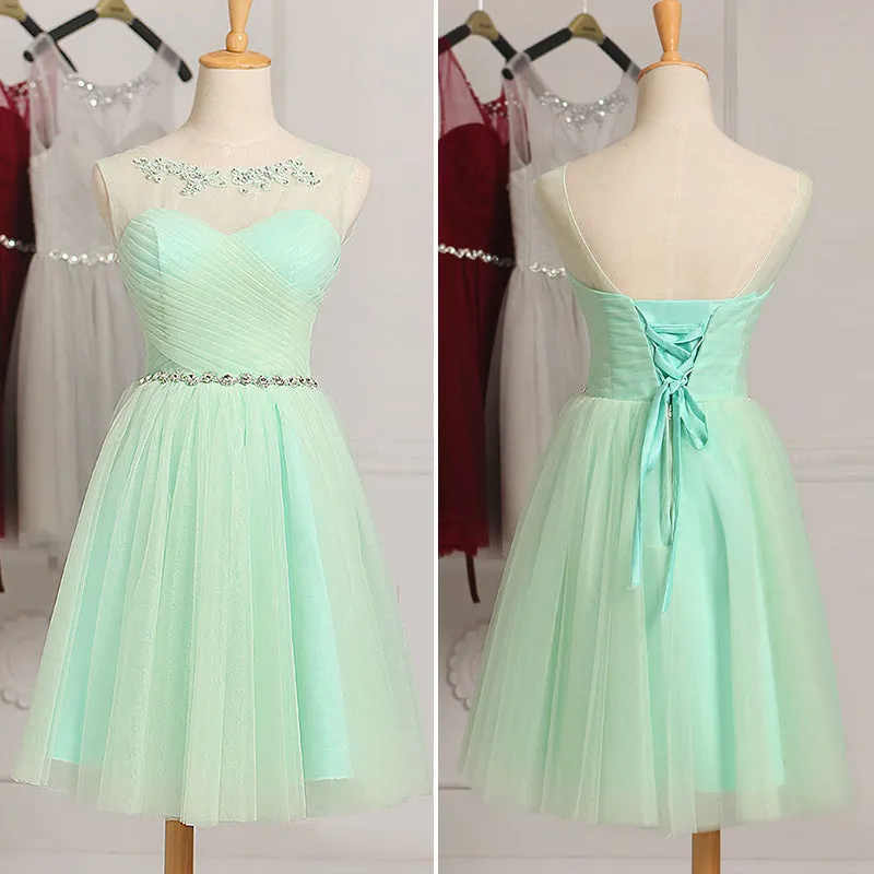 Short Tulle Cute Homecoming Dress with Belt, Prom Dress Short Graduation Dress