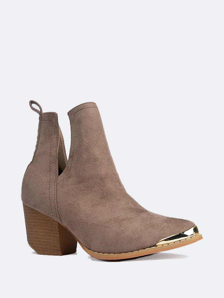 Side Cutout Metal Tip Ankle Boot