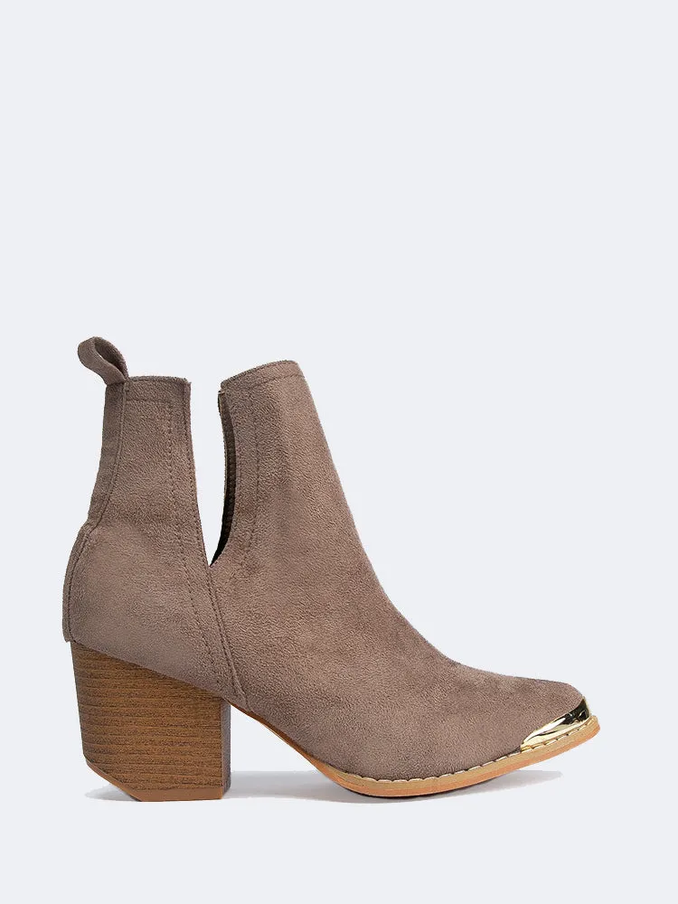 Side Cutout Metal Tip Ankle Boot