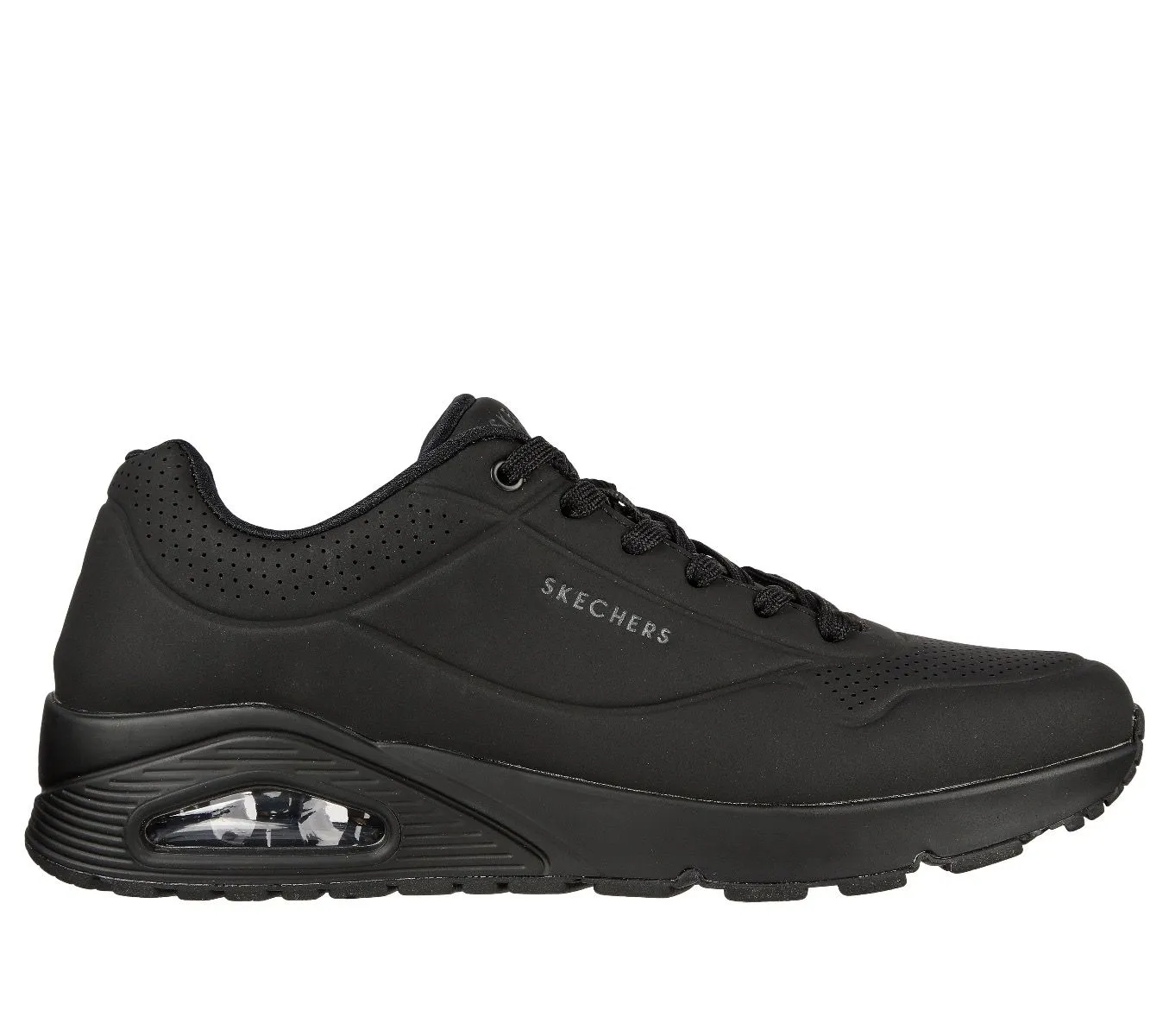 Skechers Uno Stand On Air Trainers All Black Durabuck