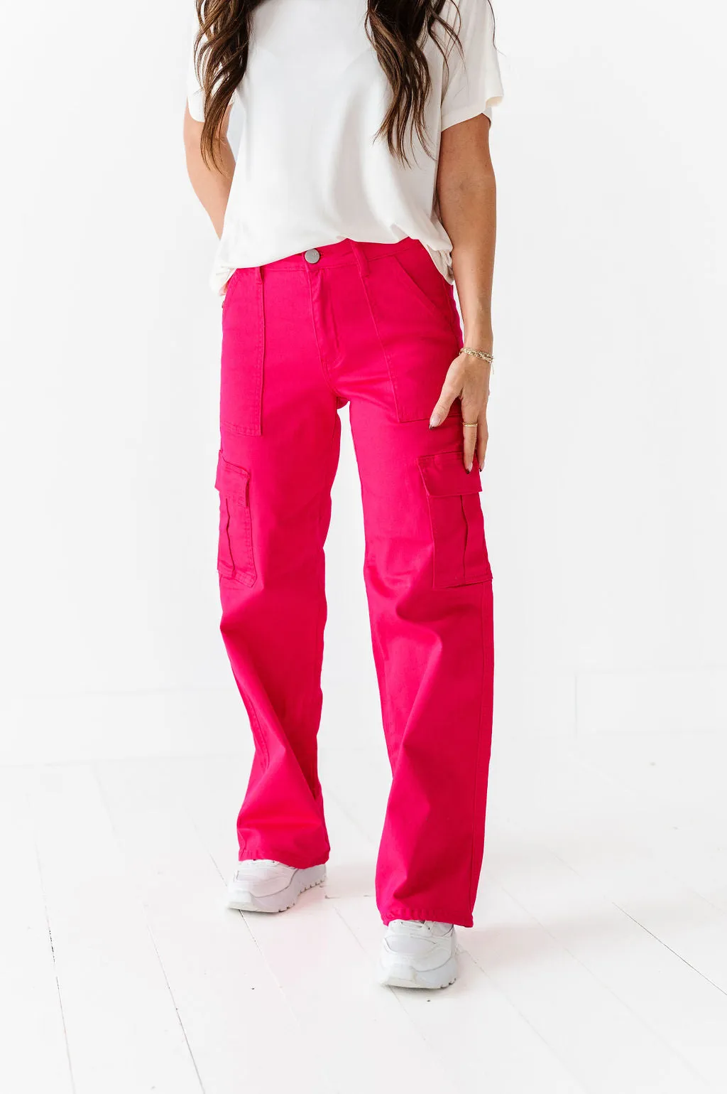 Spencer Cargo Jeans in Magenta - Size XS Left