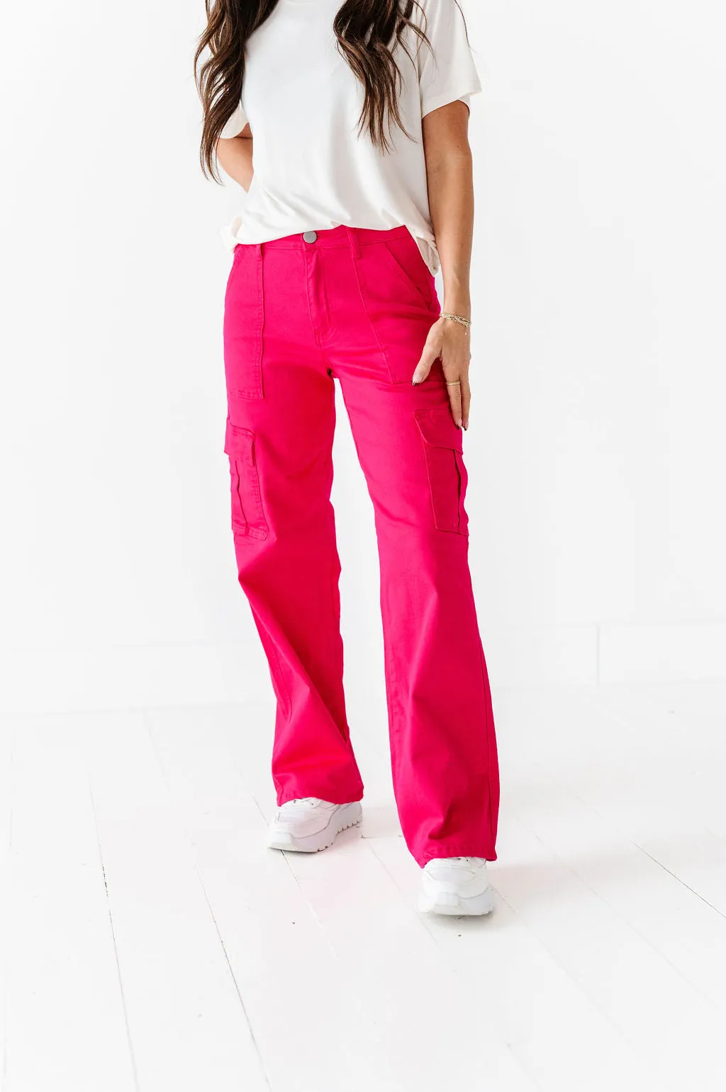 Spencer Cargo Jeans in Magenta - Size XS Left