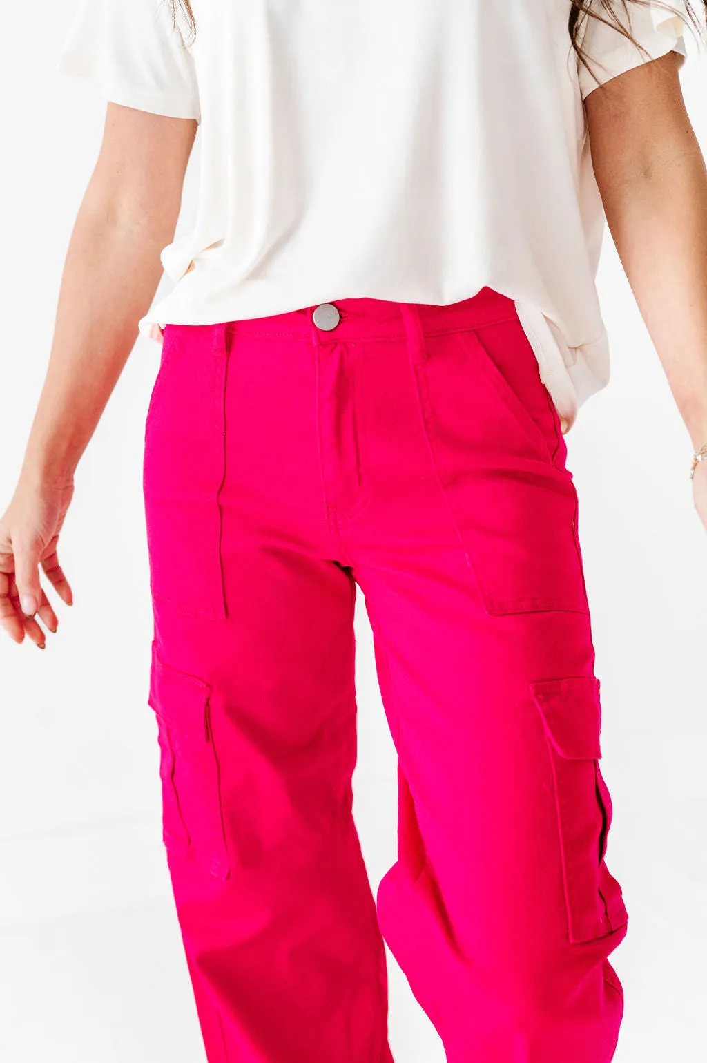 Spencer Cargo Jeans in Magenta - Size XS Left