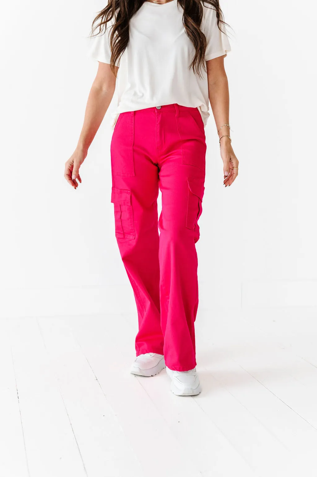 Spencer Cargo Jeans in Magenta - Size XS Left