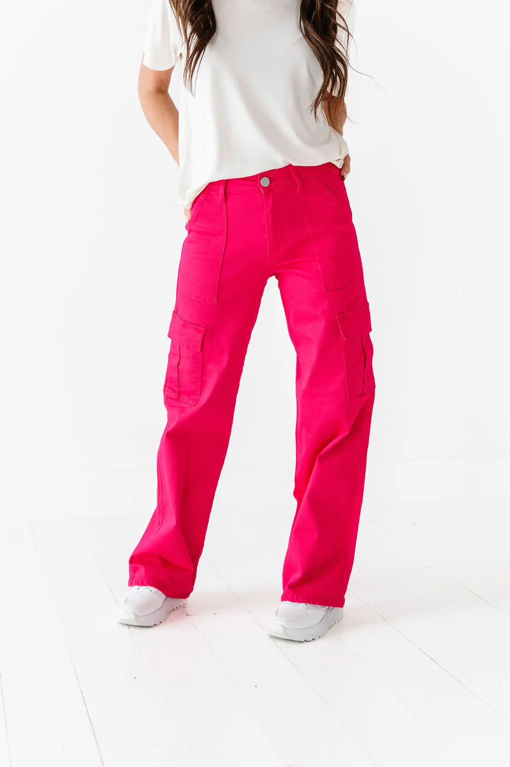 Spencer Cargo Jeans in Magenta - Size XS Left