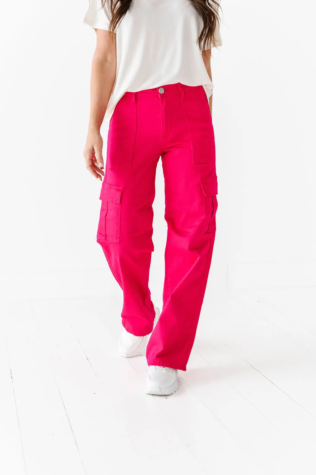 Spencer Cargo Jeans in Magenta - Size XS Left