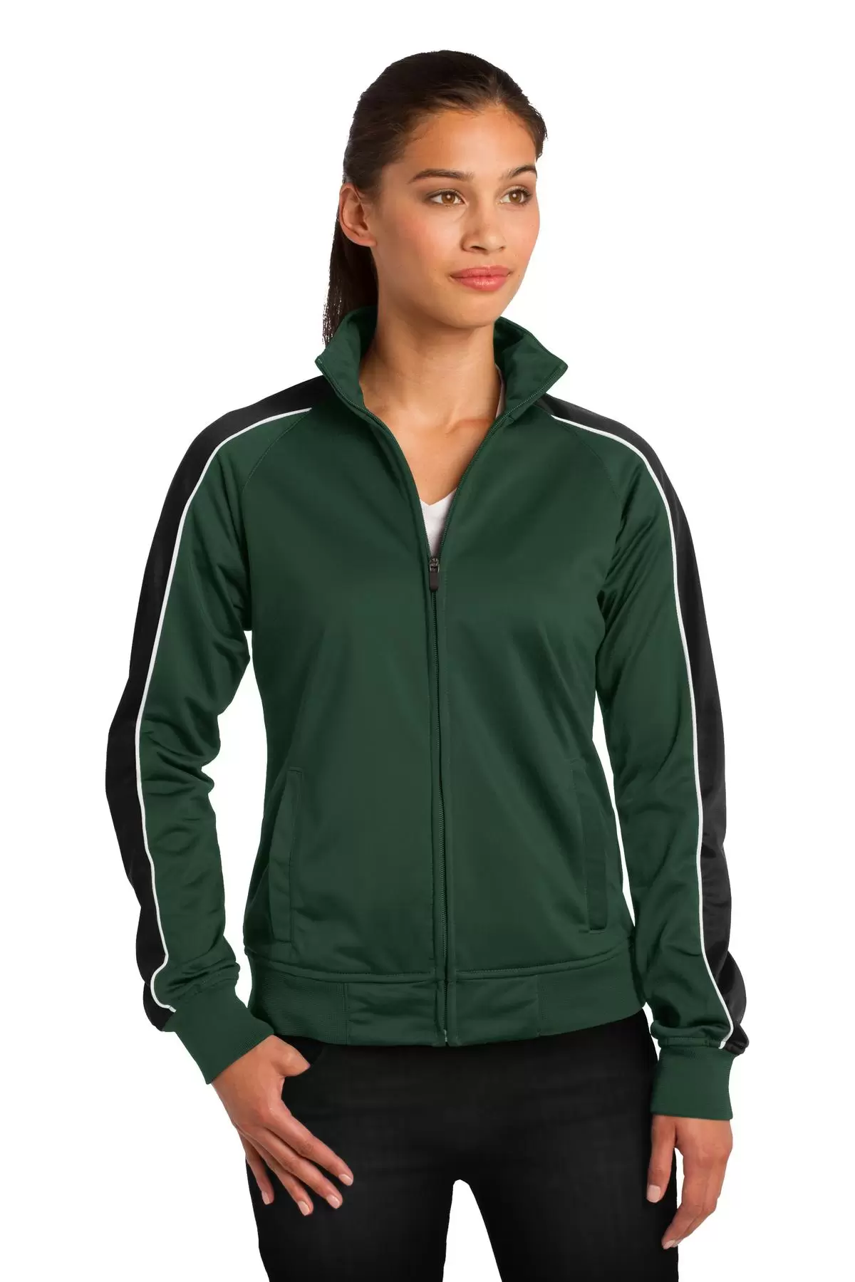 Sport Tek LST92 Sport-Tek Ladies Piped Tricot Track Jacket SKU: LST92