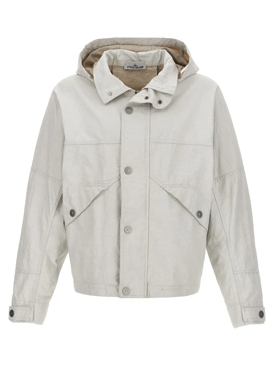 Stone Island    Stone Island 'Raw Plated Linen S.I. Marina' Jacket