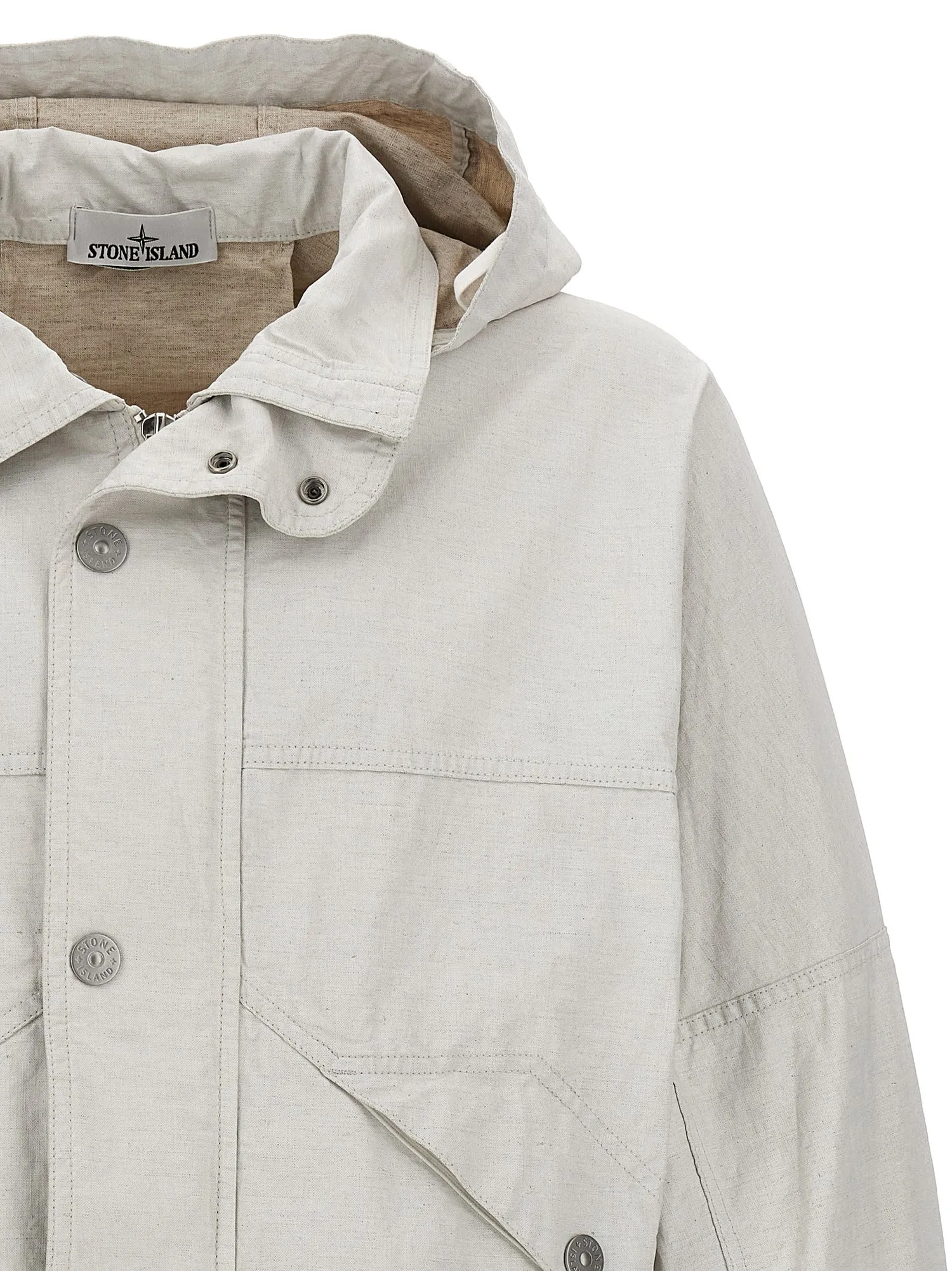 Stone Island    Stone Island 'Raw Plated Linen S.I. Marina' Jacket