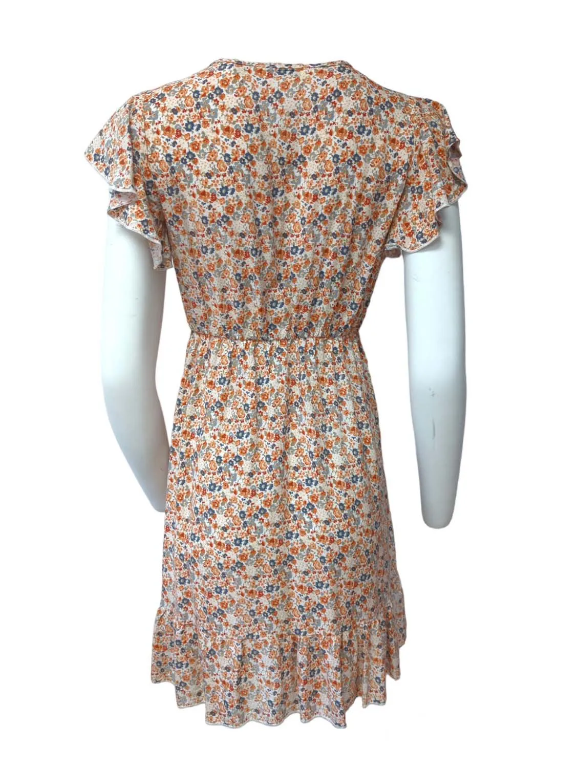 Summer Day Dress Wrap Around Knee Lenght Flutter Sleeve Size S/M - Pepper Tree London