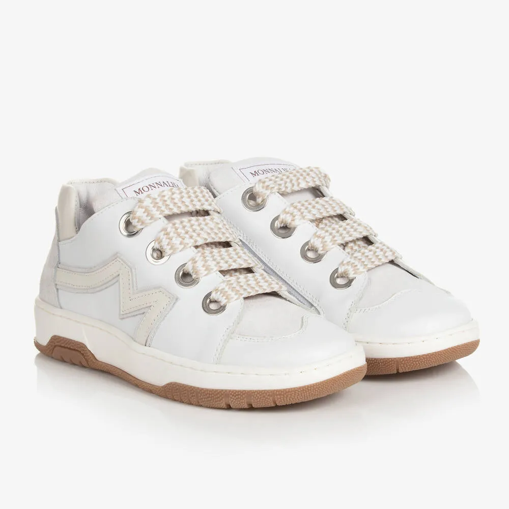 Teen Girls White Leather Trainers