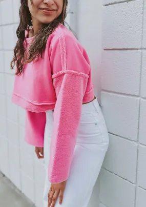 The Hey Barbie Bright Pink French Terry Cropped Pullover