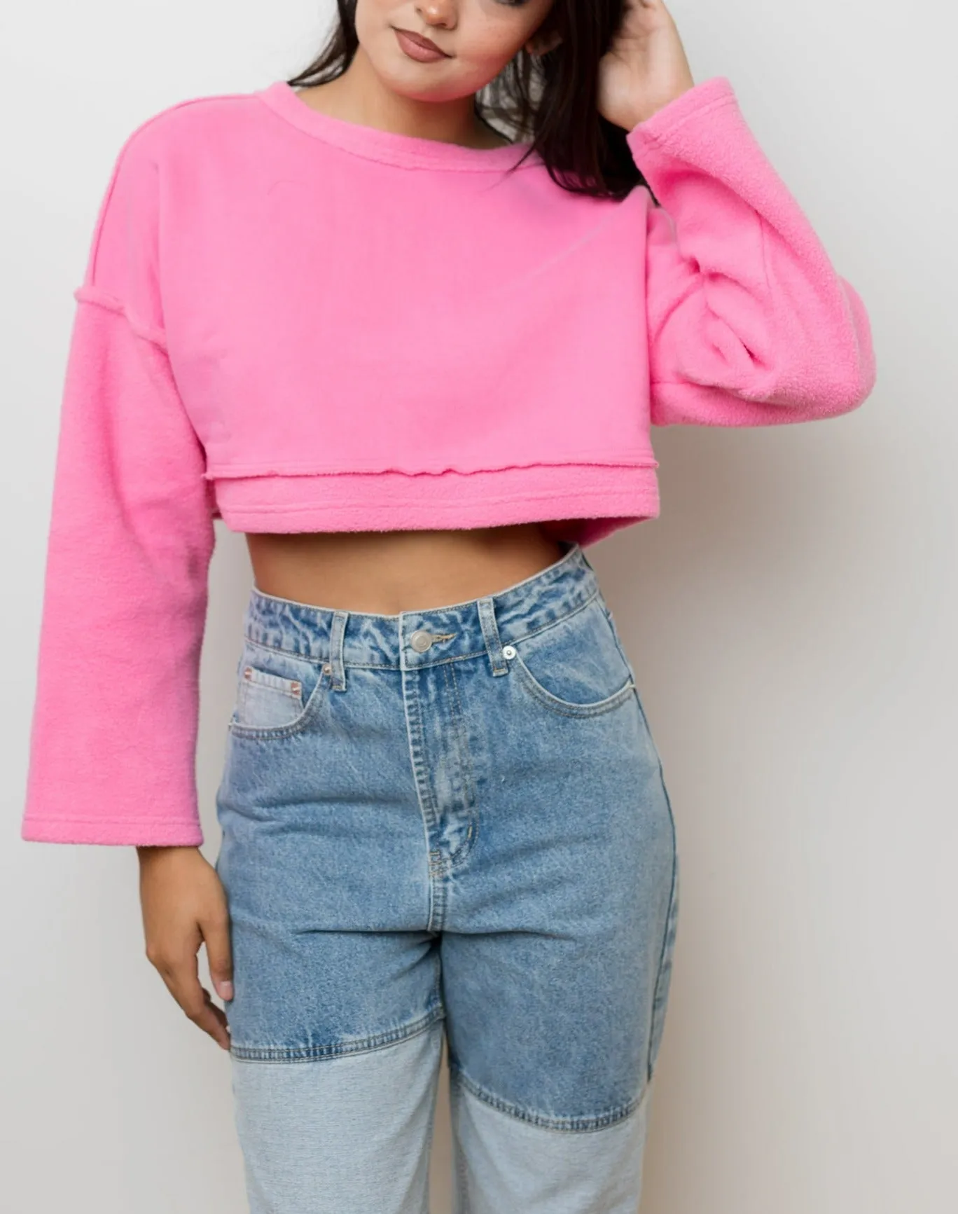 The Hey Barbie Bright Pink French Terry Cropped Pullover