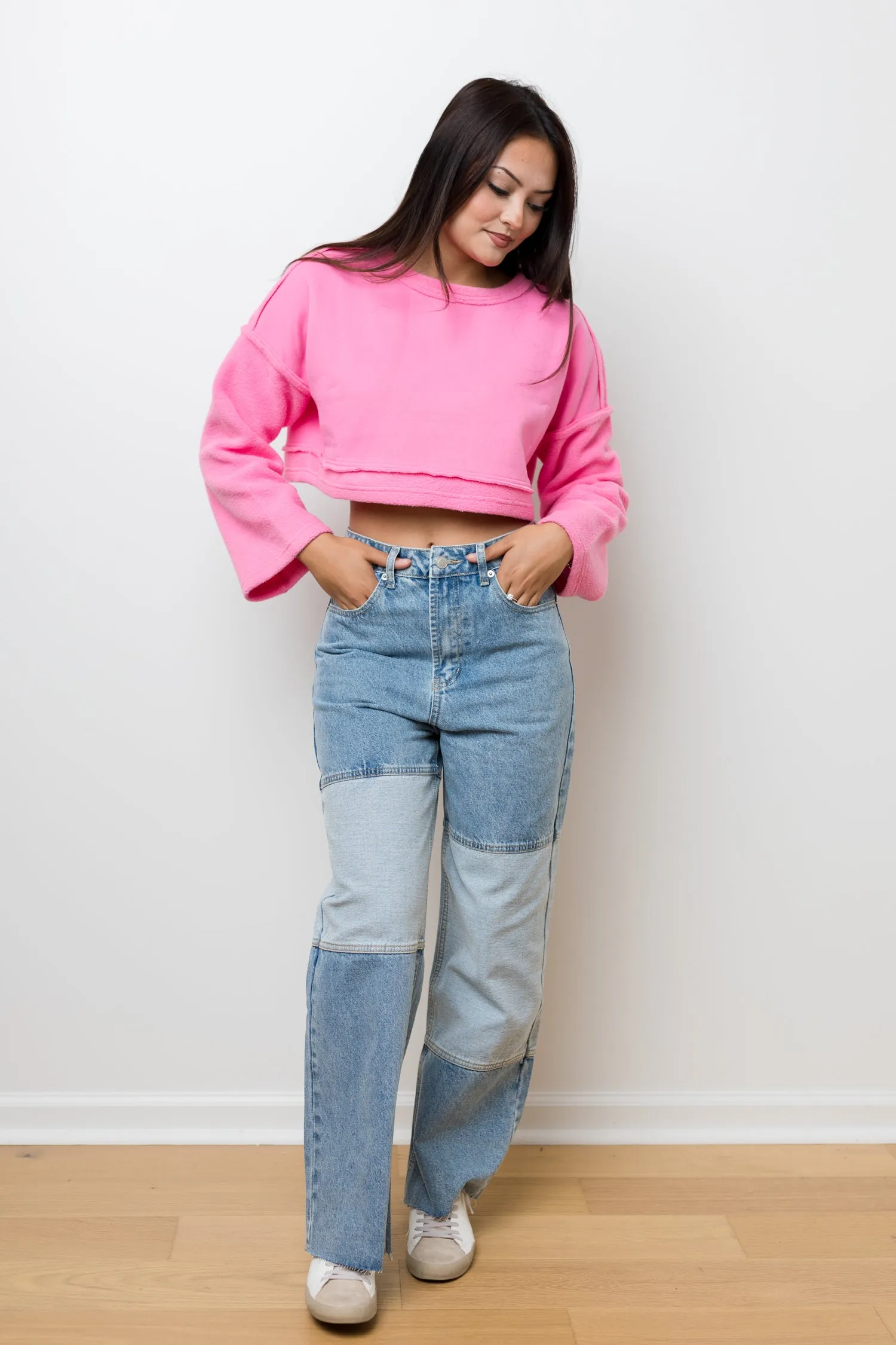 The Hey Barbie Bright Pink French Terry Cropped Pullover