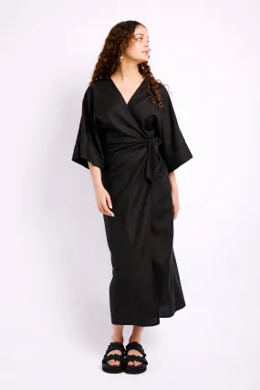 The Wrap Dress with Kimono Sleeves in Black