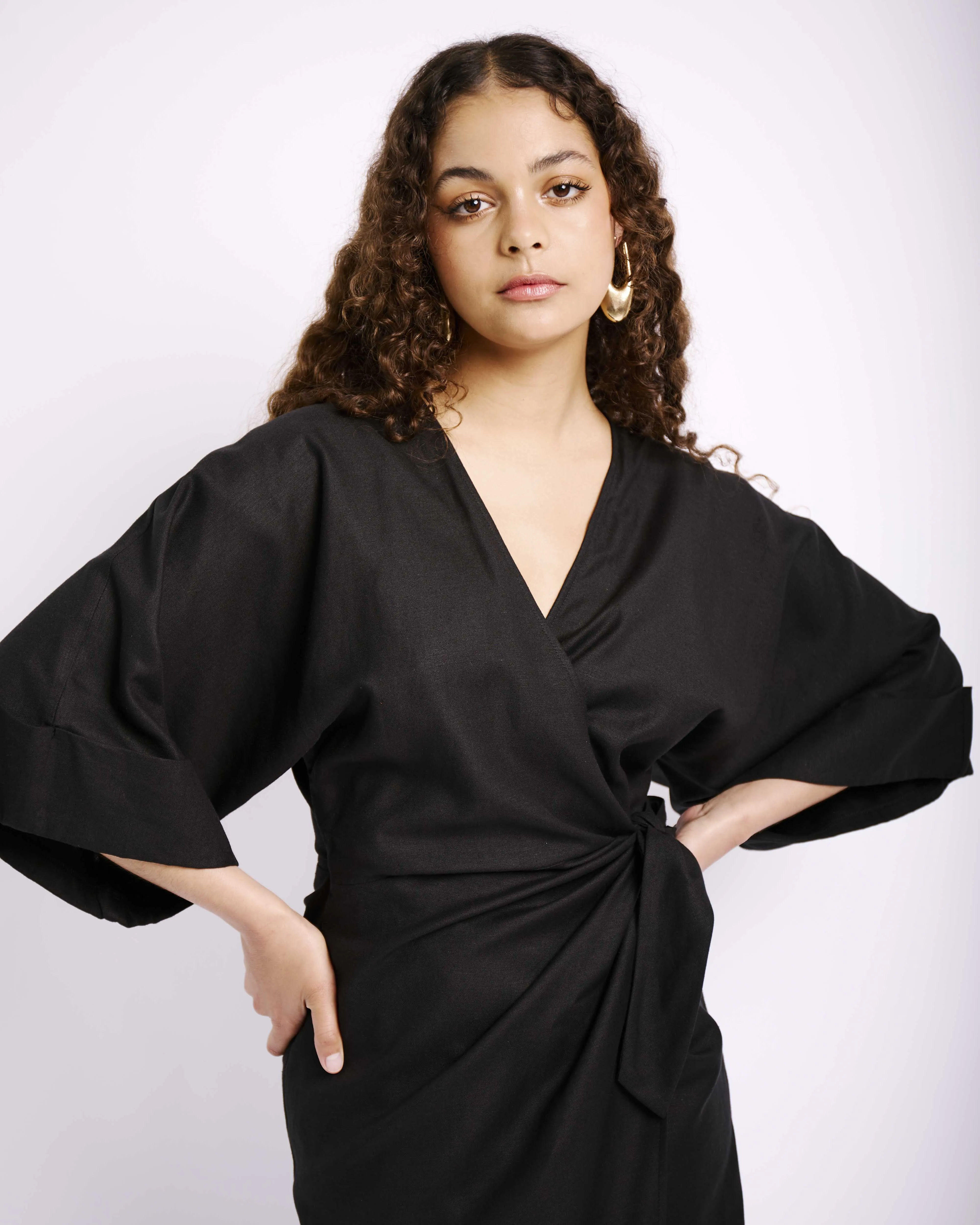 The Wrap Dress with Kimono Sleeves in Black