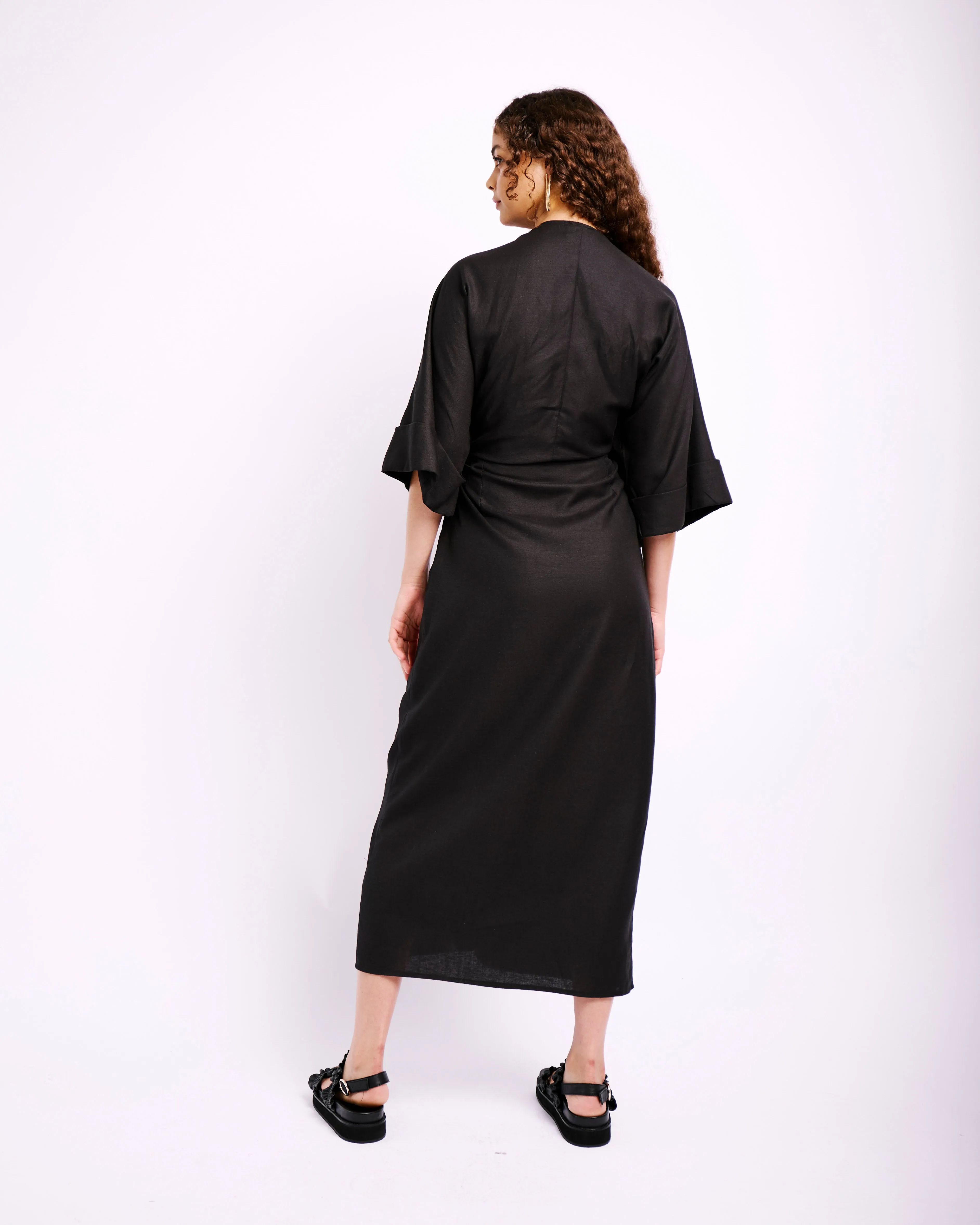 The Wrap Dress with Kimono Sleeves in Black