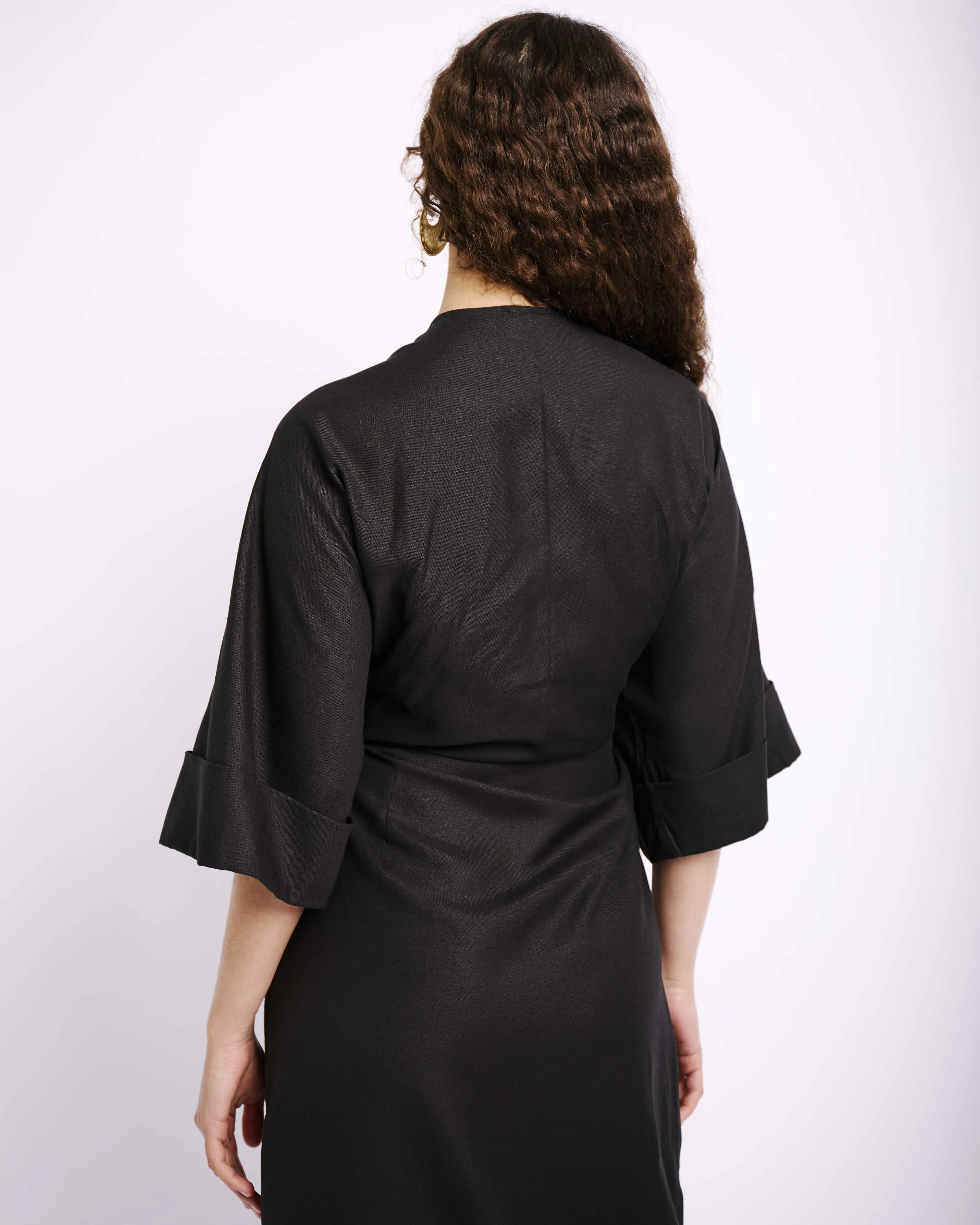 The Wrap Dress with Kimono Sleeves in Black